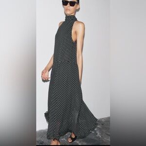 Zara Black and White Polka Dot Midi Dress